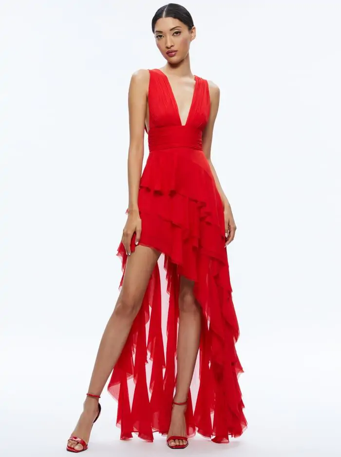 HOLLY ASYMMETRIC RUFFLE MAXI DRESS